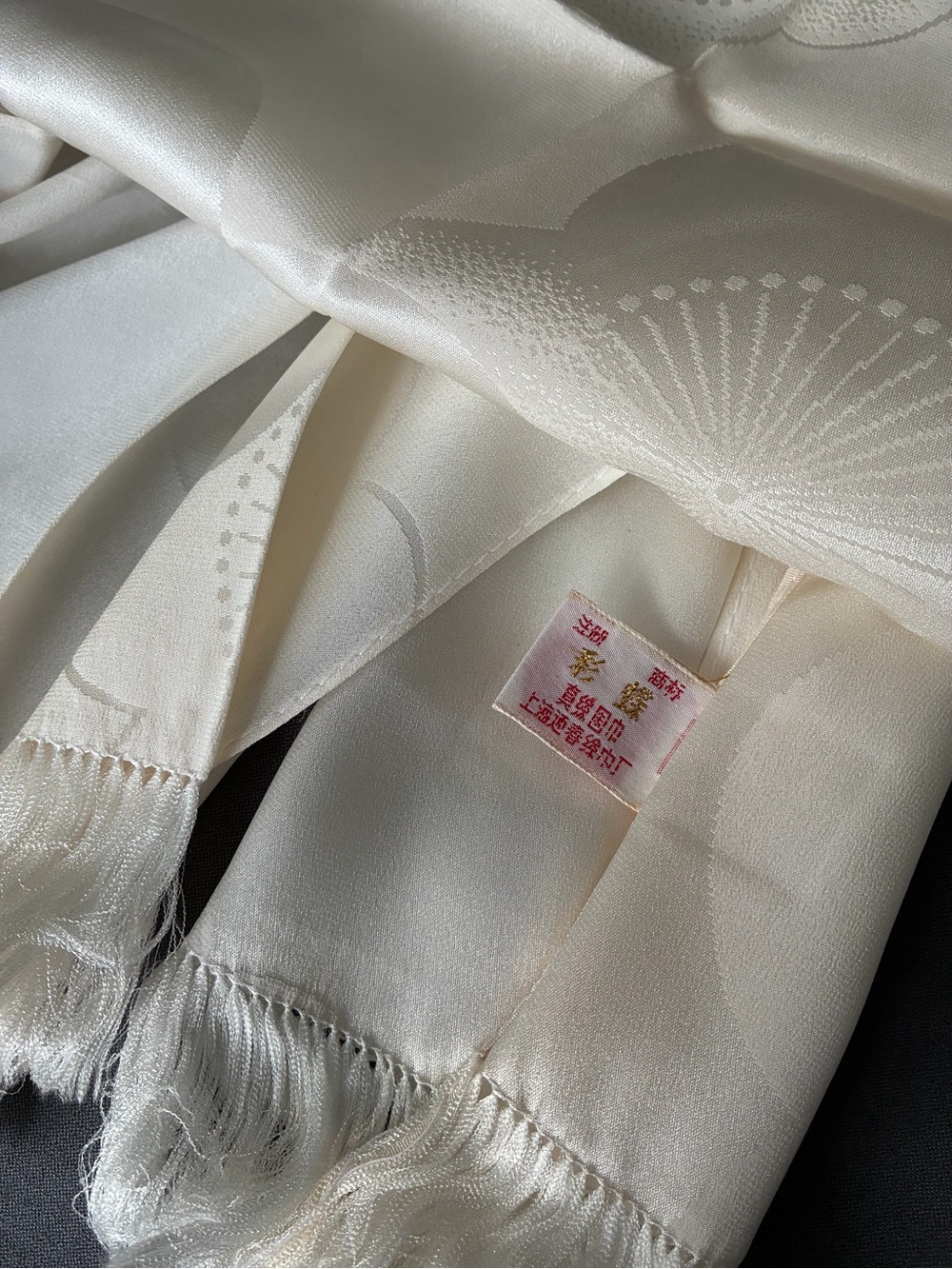 100% Pure Silk Cream Scarf with cherry blossom print